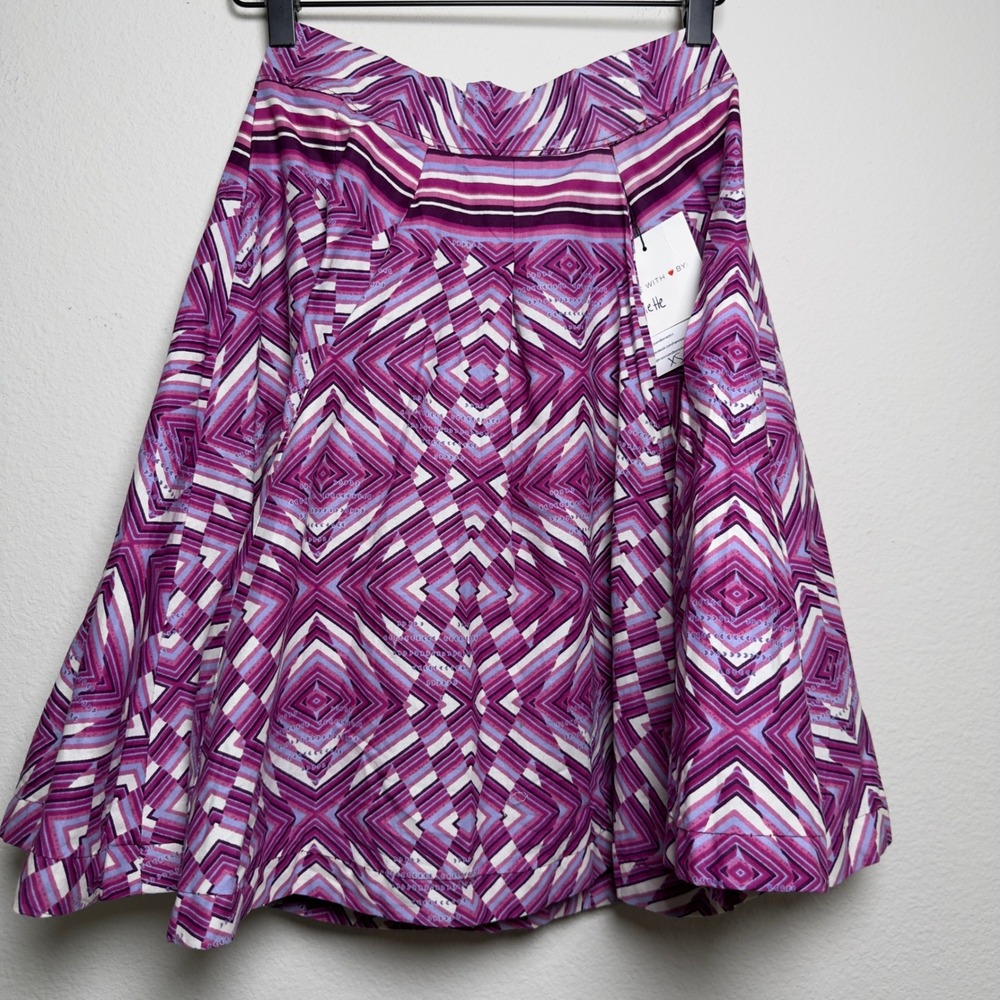 NEW Francis + Benedict Women 100% Cotton Skirt XS Purple Geometric African Print